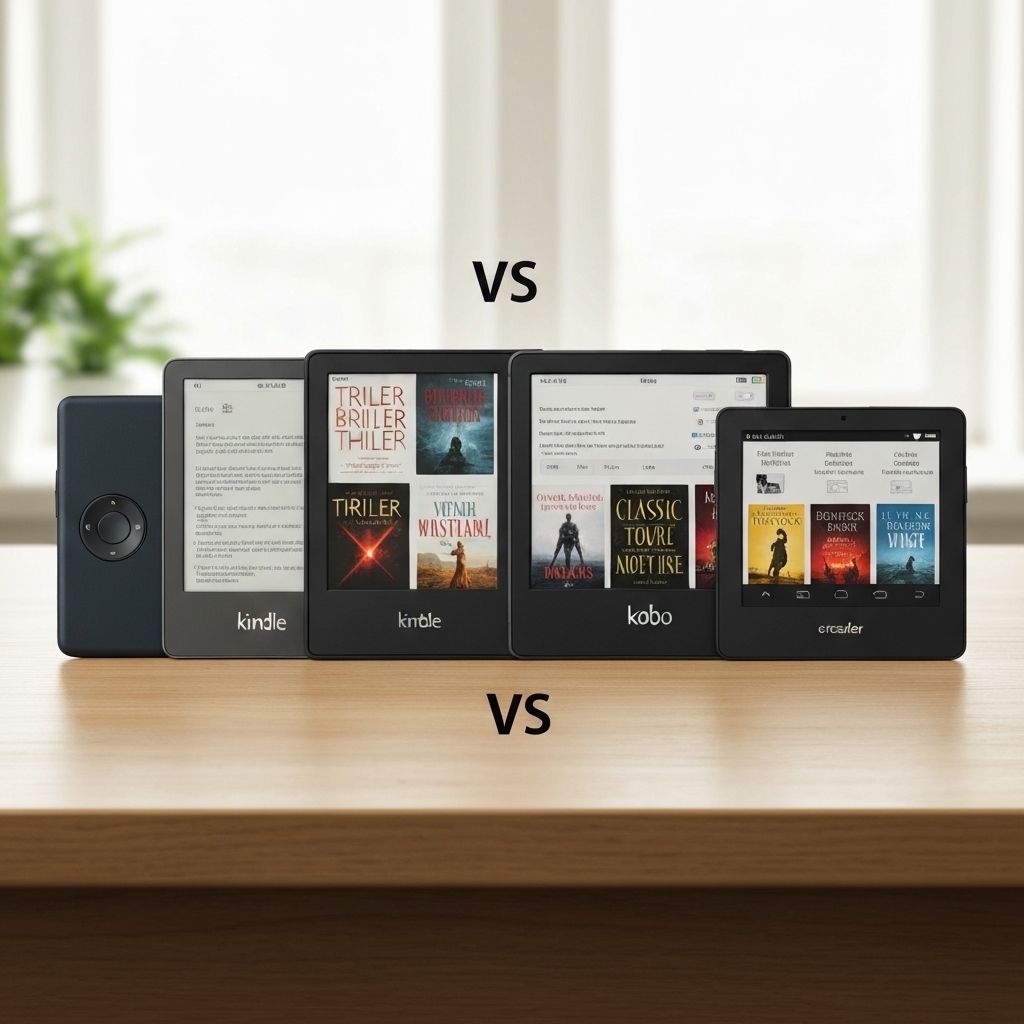 Kindle and Kobo e-readers side by side